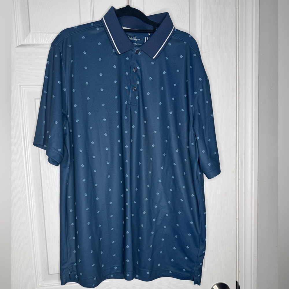Walter Hagen 11 Majors Shirt Mens Large Blue Polo Button Turtle‎ Graphic Print